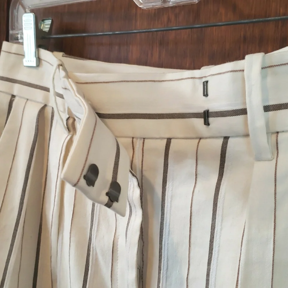 Banana Republic Wide Leg Linen Blend Cream Striped Trousers Size 10p